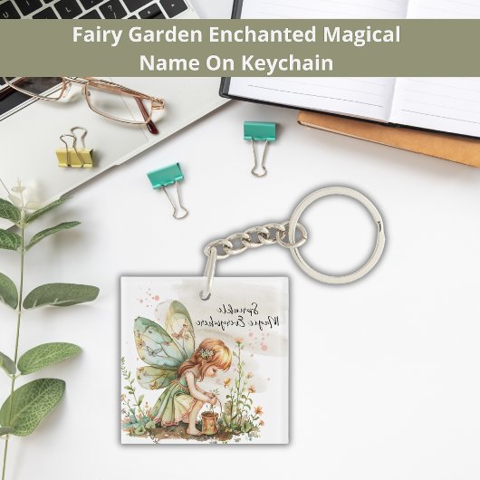Fairy Enchanted Garden Naam op Wildflowers Sleutelhanger
