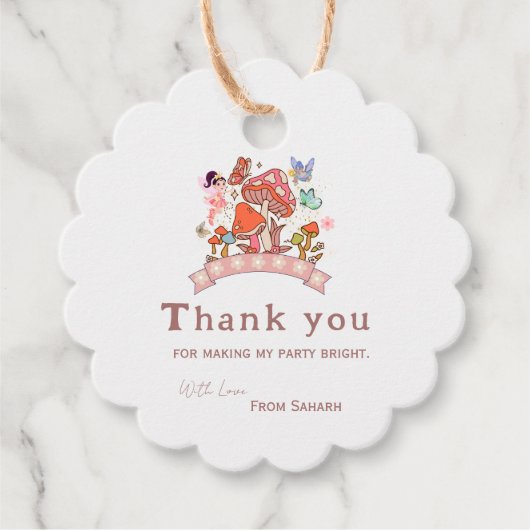 Fairy Enchanted Mashroom 1e Verjaardag Dank je wel Bedankjes Labels (Voorkant)