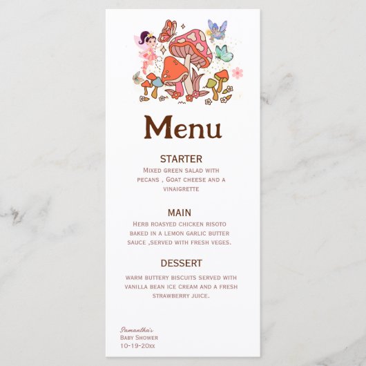 Fairy Enchanted Mashroom minimaal 1e verjaardag Menu (Voorkant)