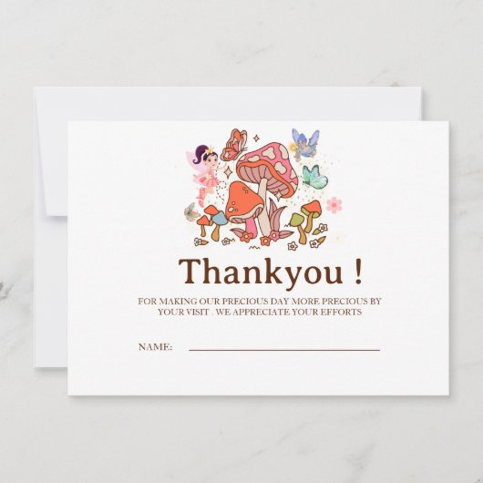 Fairy Enchanted mashroom Verjaardag Baby Dank u (Voorkant)