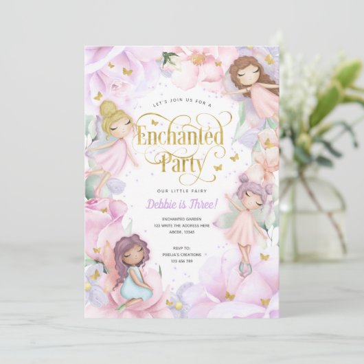 Fairy Enchanted Party, Garden Flower girl jarig Kaart (Staand voorkant)