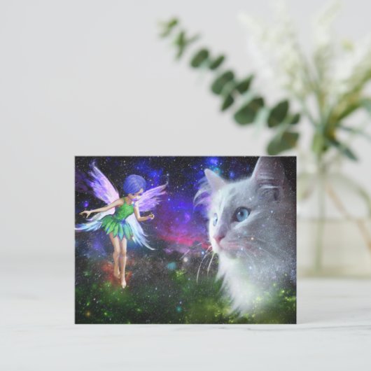 Fairy Encounters Cat Briefkaart (Staand voorkant)