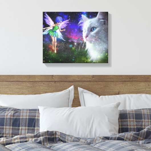Fairy Encounters Cat Canvas Afdruk (Insitu (Slaapkamer))