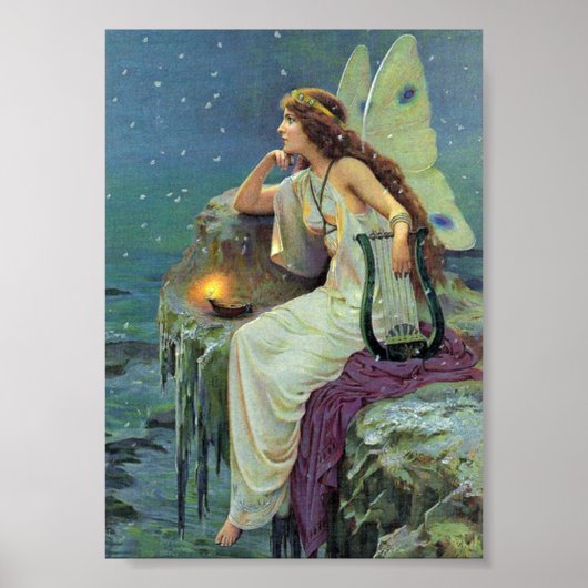   Fairy Fae Harp Candle Ocean Poster (Voorkant)
