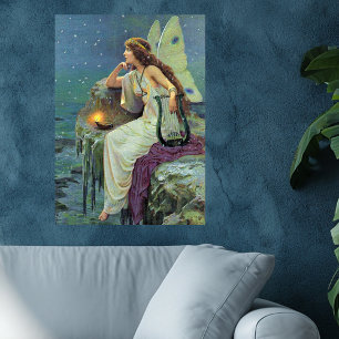 Fairy Fae Harp Candle Ocean Poster