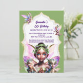 Fairy fantasie grillige pixie prinses groen meisje kaart (Staand voorkant)