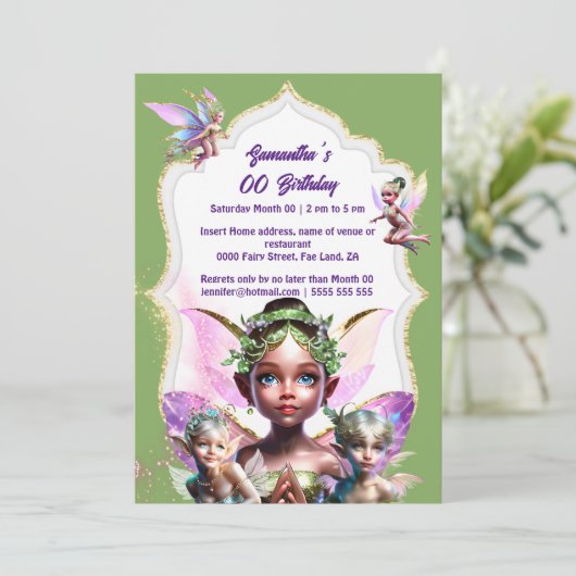 Fairy fantasie grillige pixie prinses groen meisje kaart (Staand voorkant)