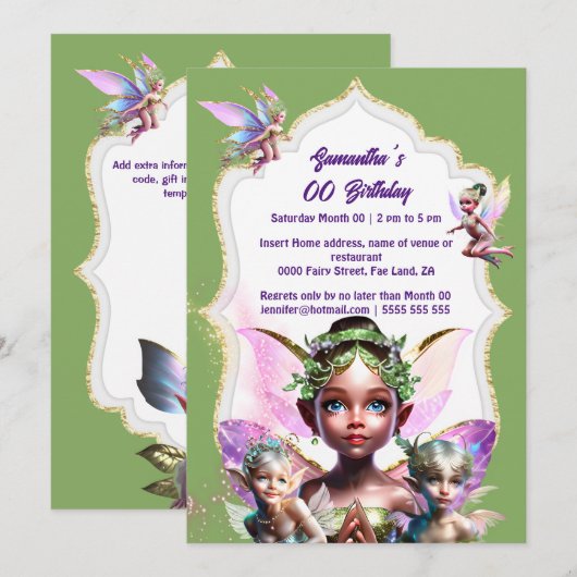 Fairy fantasie grillige pixie prinses groen meisje kaart (Voorkant / Achterkant)