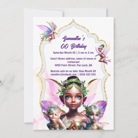 Fairy fantasie grillige pixie prinses roze meisjes kaart (Voorkant)