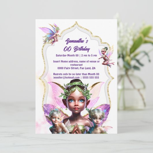 Fairy fantasie grillige pixie prinses roze meisjes kaart (Staand voorkant)