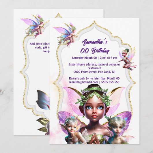 Fairy fantasie grillige pixie prinses roze meisjes kaart (Voorkant / Achterkant)