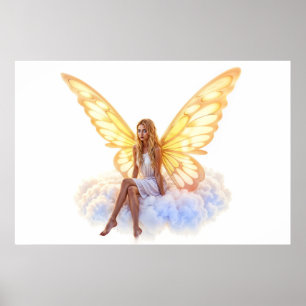 Fairy fantasy blonde meisje wolk zitten magisch poster
