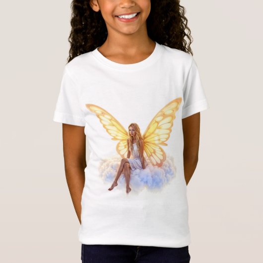 Fairy fantasy blonde meisje wolk zitten magisch t-shirt (Voorkant)