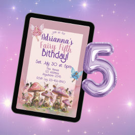 Fairy Fifth, Pink Purple 5th Birthday Kaart