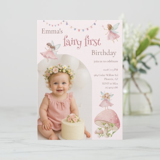 Fairy First 1st Birthday Enchanted Magical Kaart (Staand voorkant)
