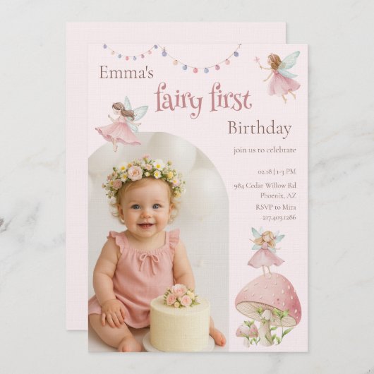 Fairy First 1st Birthday Enchanted Magical Kaart (Voorkant / Achterkant)