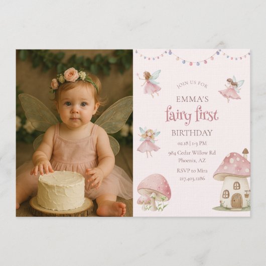 Fairy First 1st Birthday Enchanted Magical Photo Kaart (Voorkant)