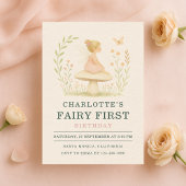 Fairy First 1st Mushroom Birthday Party Invitation Kaart