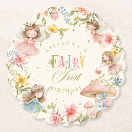 Fairy First Birthday Colorful Bright Wildflower Kartonnen Onderzetters