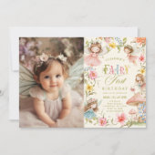 Fairy First Birthday Colorful Enchanted Photo Kaart (Voorkant)