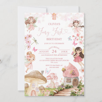 Fairy First Birthday Enchanted forest Invitation Kaart