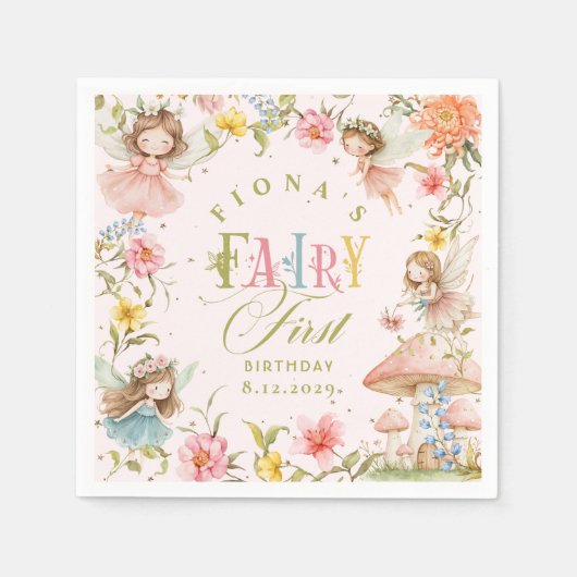 Fairy First Birthday Enchanted Garden Bright Servet (Voorkant)