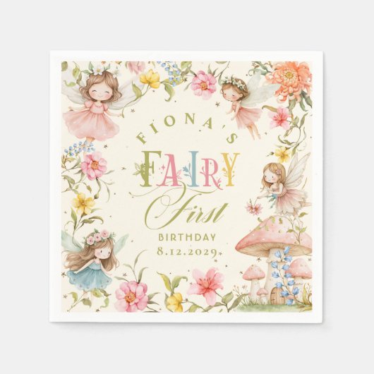 Fairy First Birthday Enchanted Garden Bright Servet (Voorkant)