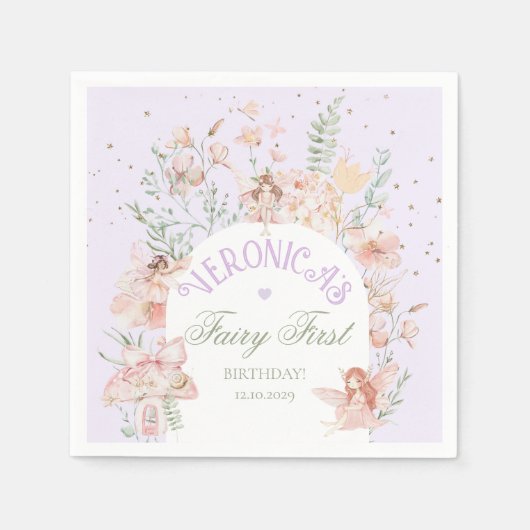 Fairy First Birthday Enchanted garden Lilac Servet (Voorkant)