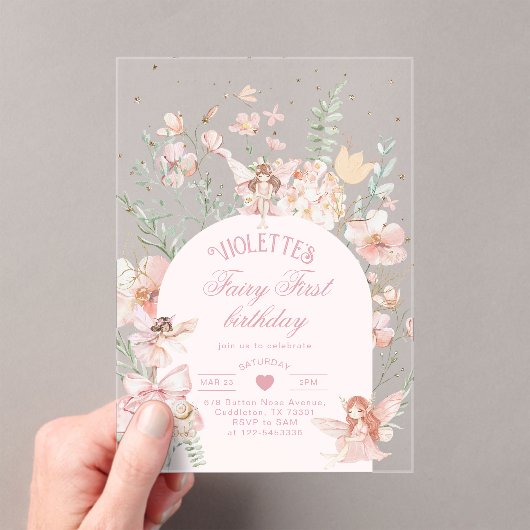 Fairy First Birthday Enchanted garden Whimsical Acryl Uitnodigingen (Insitu (Draagbaar))