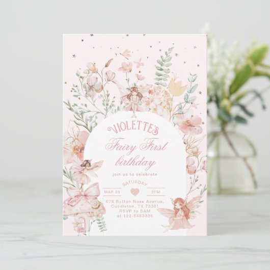 Fairy First Birthday Enchanted garden Whimsical Kaart (Staand voorkant)