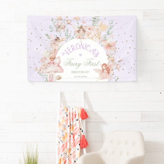 Fairy First Birthday Enchanted garden Whimsical Spandoek (Insitu)