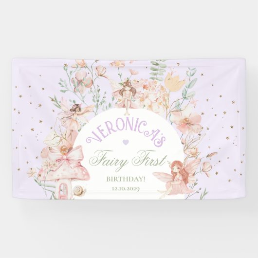 Fairy First Birthday Enchanted garden Whimsical Spandoek (Horizontaal)