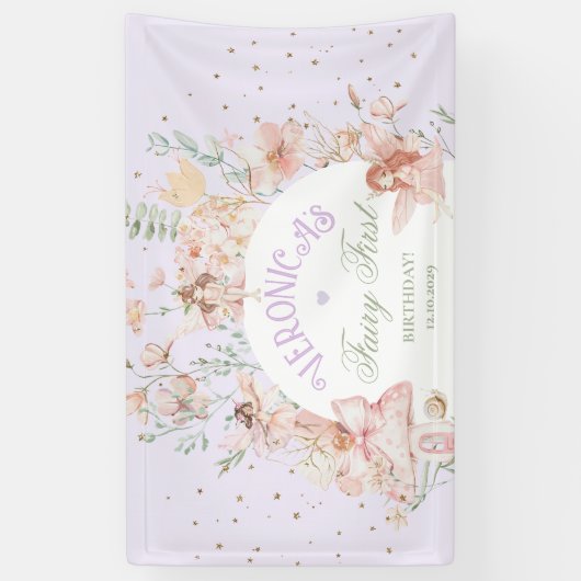 Fairy First Birthday Enchanted garden Whimsical Spandoek (Verticaal)