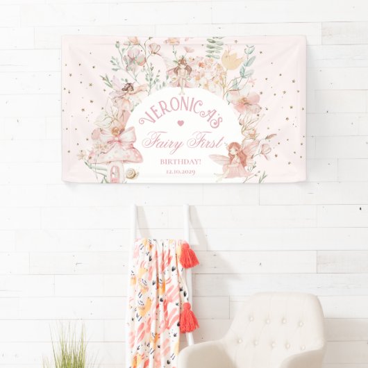 Fairy First Birthday Enchanted garden Whimsical Spandoek (Insitu)