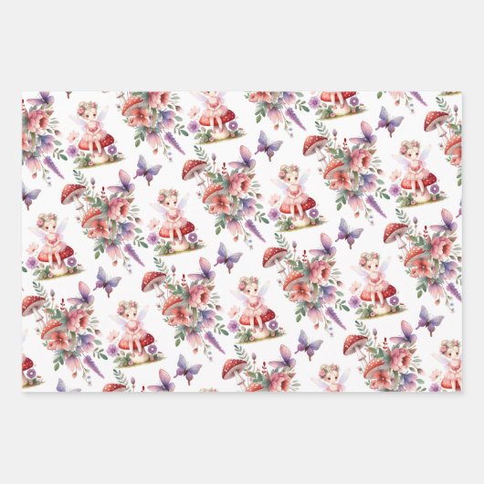 Fairy First Birthday Enchanted Waterverf Garden Inpakpapier Vel (Voorkant 3)