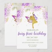 Fairy First Birthday Flowers Waterverf Mushroom Kaart (Voorkant / Achterkant)