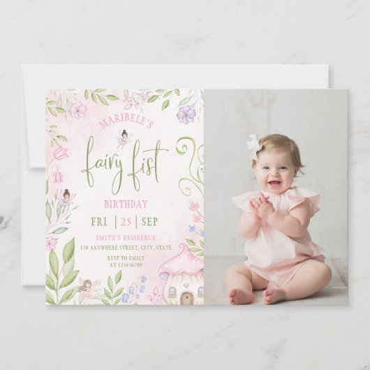 Fairy First Birthday Forest Mushroom Foto Kaart (Voorkant)