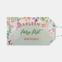 Fairy First Birthday Forest Waterverf paddenstoel Cadeaulabel
