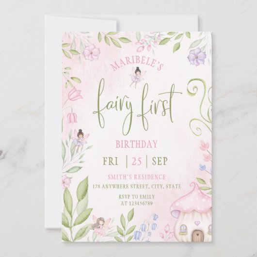 Fairy First Birthday Forest Waterverf paddenstoel Kaart (Voorkant)