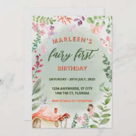 Fairy First Birthday Forest Waterverf paddenstoel Kaart