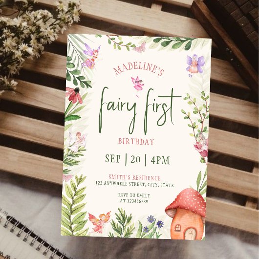 Fairy First Birthday Forest Waterverf paddenstoel Kaart