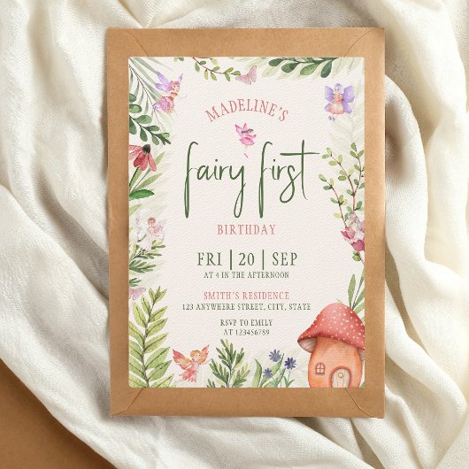 Fairy First Birthday Forest Waterverf paddenstoel Kaart