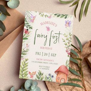 Fairy First Birthday Forest Waterverf paddenstoel Kaart