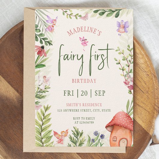 Fairy First Birthday Forest Waterverf paddenstoel Kaart