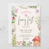 Fairy First Birthday Forest Waterverf paddenstoel Kaart (Voorkant)