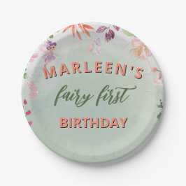 Fairy First Birthday Forest Waterverf paddenstoel Papieren Bordje