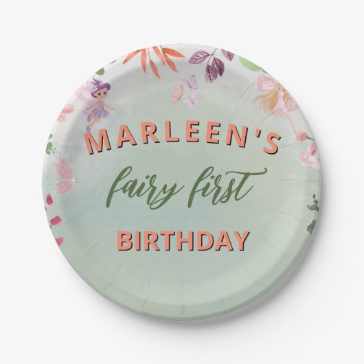 Fairy First Birthday Forest Waterverf paddenstoel Papieren Bordje (Voorkant)