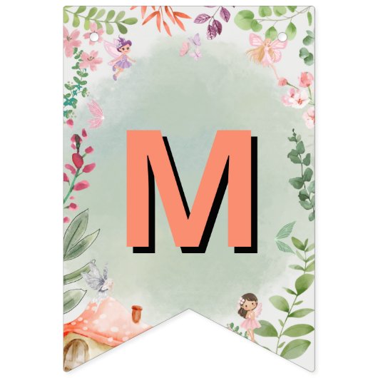 Fairy First Birthday Forest Waterverf paddenstoel Vlaggetjes (Eerste vlag)