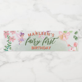 Fairy First Birthday Forest Waterverf paddenstoel Waterfles Etiket