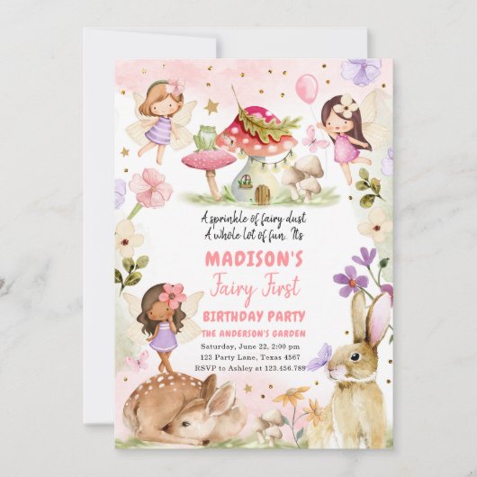 Fairy First Birthday Girl 1st Fairy Forest Magical Kaart (Voorkant)